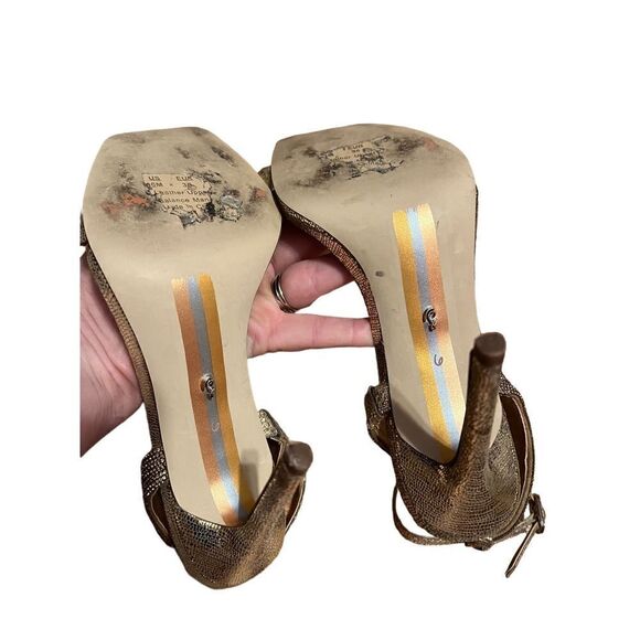 Sam Edelman Ophelia Gold Open Toe Heels Sz. 6 - Picture 7 of 12